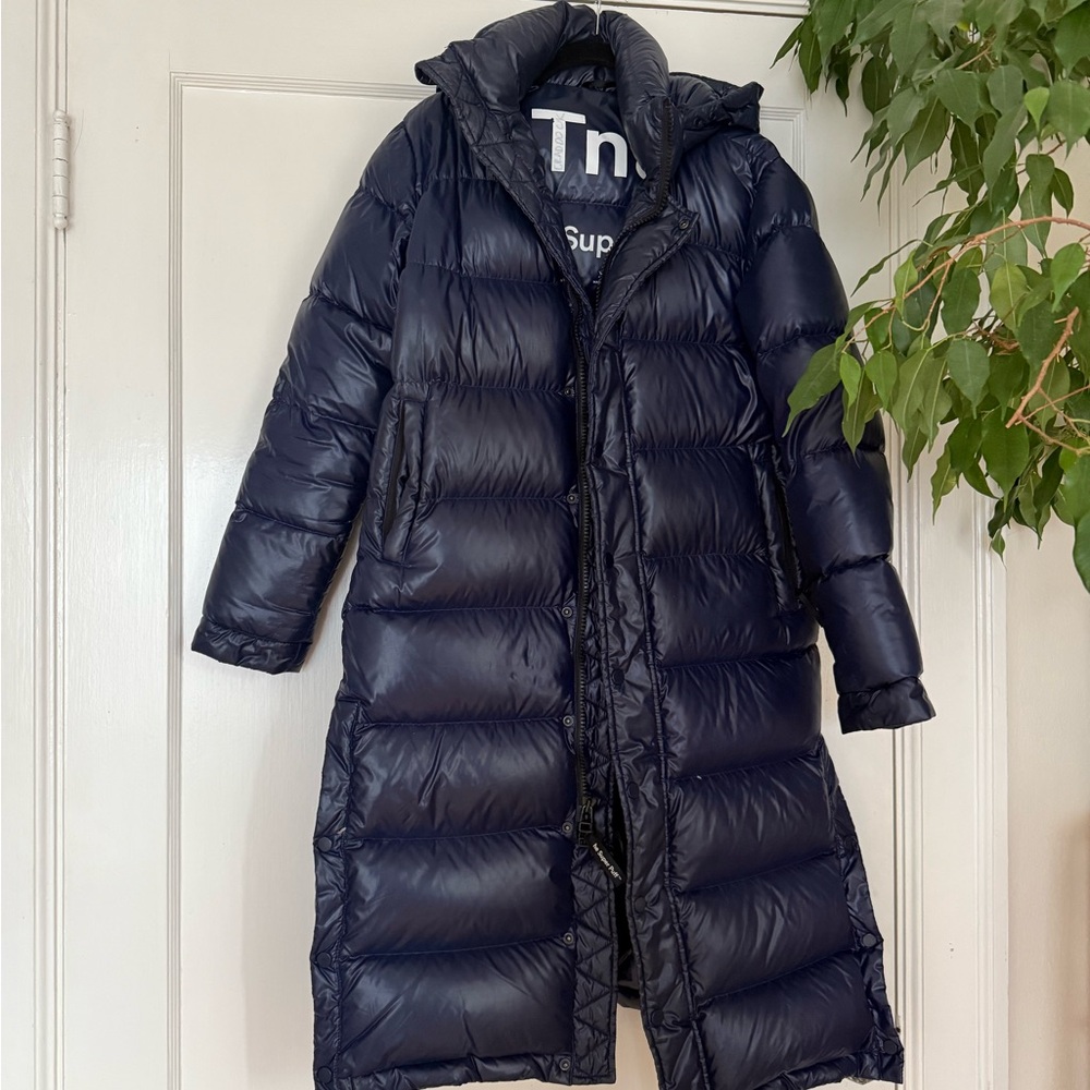 Aritzia TNA Super Puff Navy Blue Gloss Long Coat